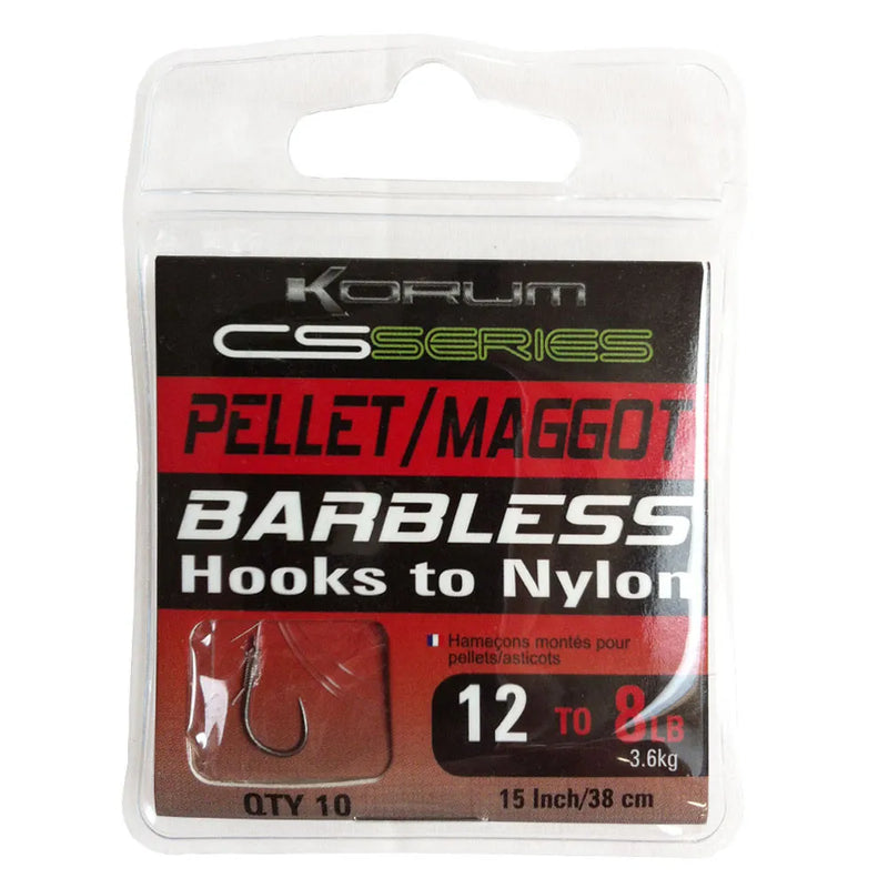 Korum Pellet/Maggot Barbless Hooks to Nylon