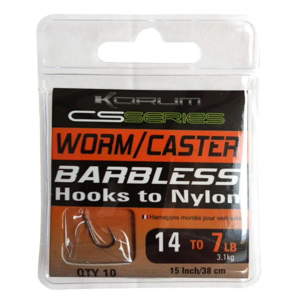 Korum Worm/Caster Barbless Hooks to Nylon