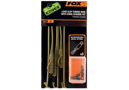 FOX Edges Trans Khaki tubing leadclip rigs x 3 inc Kwik change kit