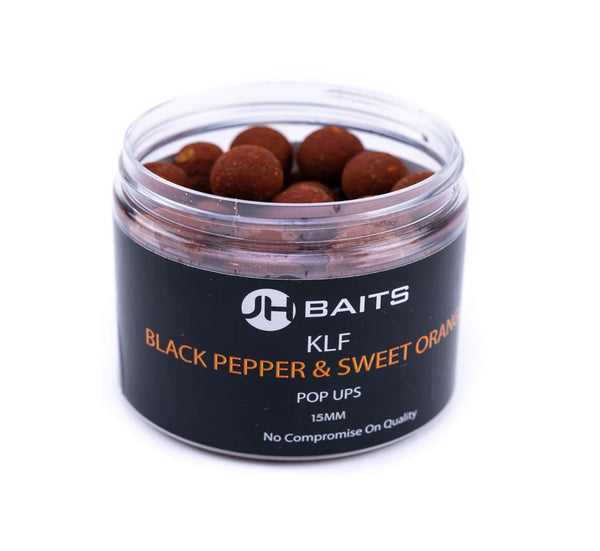 JH Baits KLF Black Pepper & Sweet Orange 15mm Pop-Ups